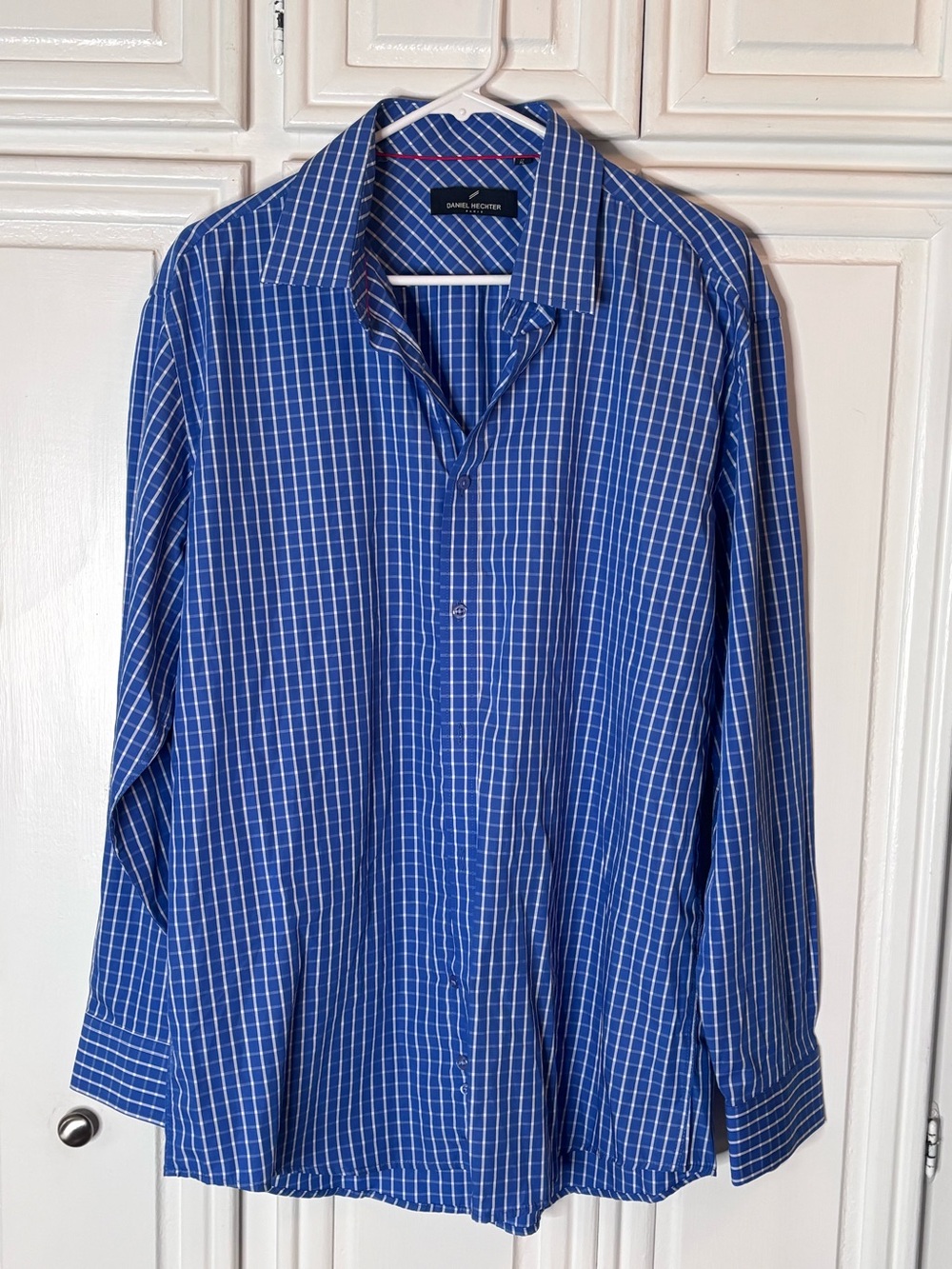 Daniel Hechter Paris Men’s Blue White Plaid Button Down Shirt sz XL